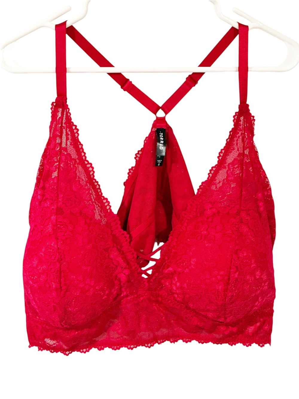 Torrid Plus Size Lightly Lined XO Lace Bralette Red Size 6X
